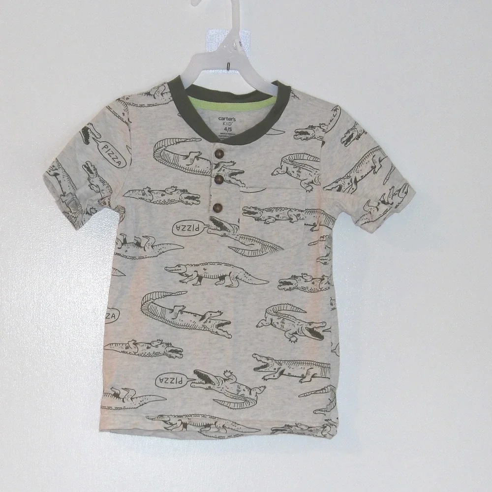 Carters Kids Graphic Tee Alligator Pizza Print Short Sleeve Top Sz‎ 4/5/ #5138
